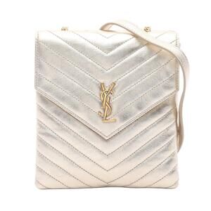 Saint Laurent Paris YSL Logo Shoulder Bag Leather Gold Tone